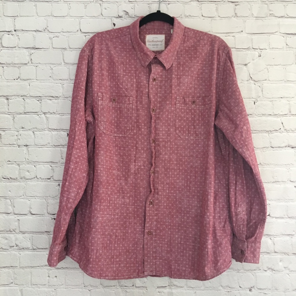Waterproof Vintage Red Mens Button Down Shirt S.XL